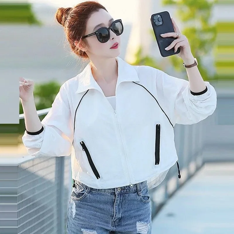 2026 New Fashion Sunscreen Clothing Jacket Women's Summer Thin Coat Loose Breathable  Sunscreen Short Zipper Top Outerwear 