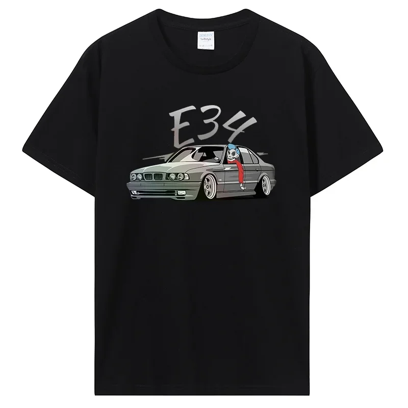 

Summer men's Glstkrrn E34 Racing Harajuku pattern printed 100% pure cotton T-shirt Retro fashion clothing