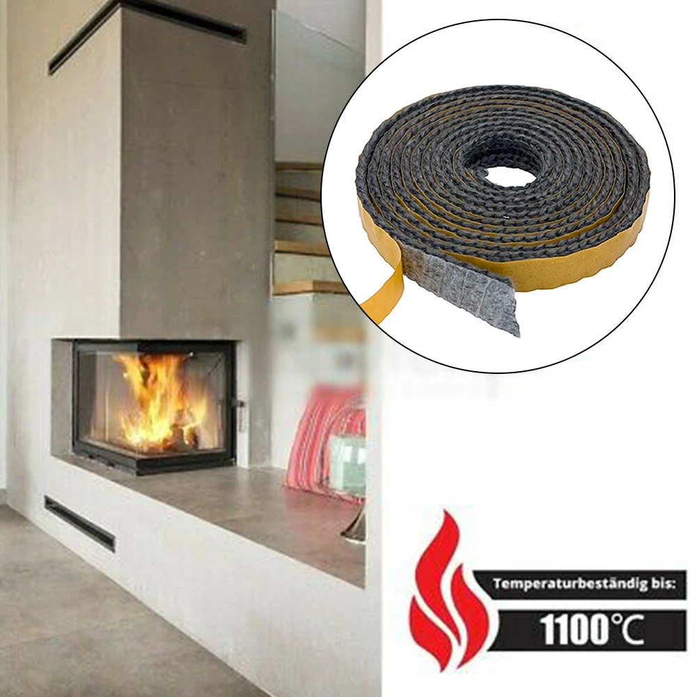 2M Black Flat Stoves Rope Self Adhesive Glass Chimney Door Stove Fireplace Sealing Tape Replacement Gasket Cord 15 X 2mm