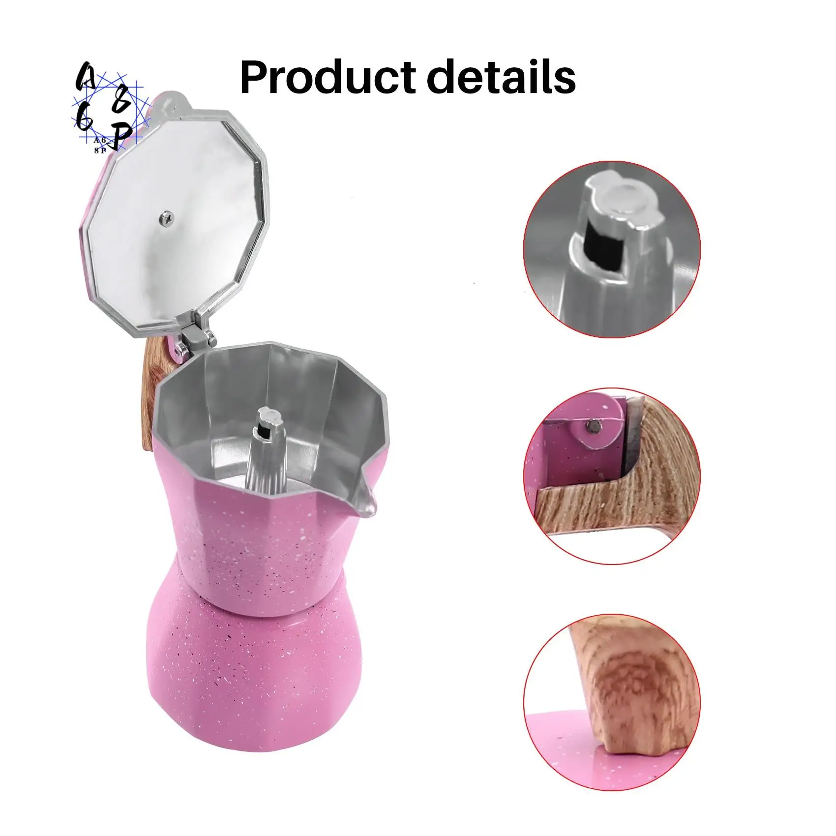 A68P-Latte Mocha Coffee Maker Italian Moka Espresso Cafeteira Percolator Pot Stovetop Coffee Maker 300Ml Pink