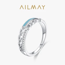 Ailmay 925 Sterling Silver Exquisite Trendy Chain Shaped Enamel Stackable Zircon Finger Ring For Women Wedding Statement Jewelry
