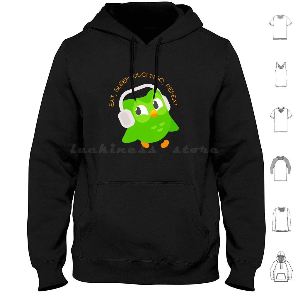 Eat , Sleep , Duolingo , Repeat Hoodie cotton Long Sleeve You Missed Your Lesson Duolingo Owl Duolingo Meme Duolingo