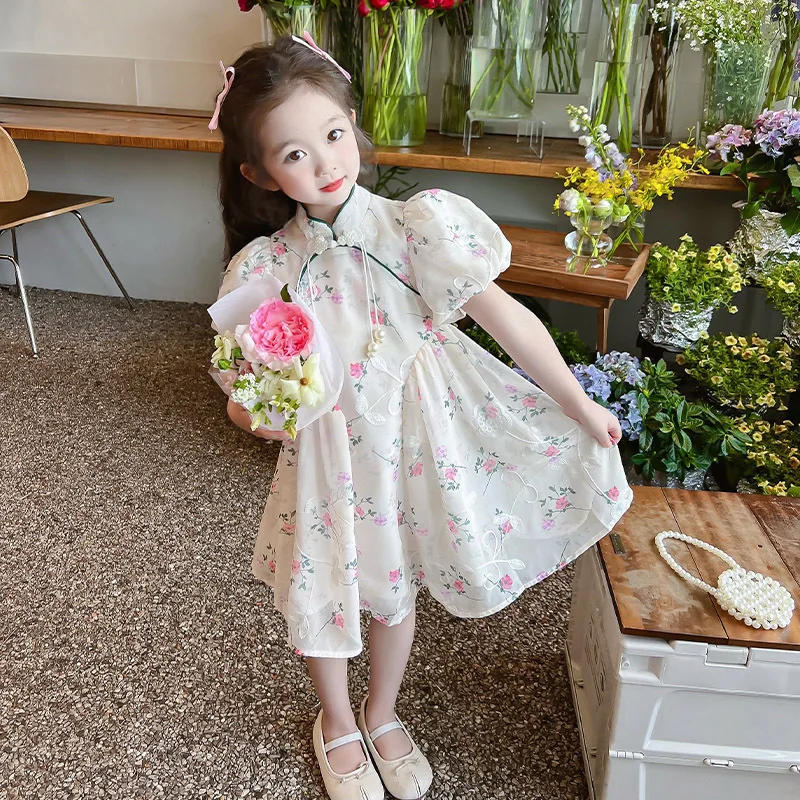 Girls' Dress New Sweet Baby Girl Skirt Western Style Hanfu Children'S Summer Clothing Cheongsam