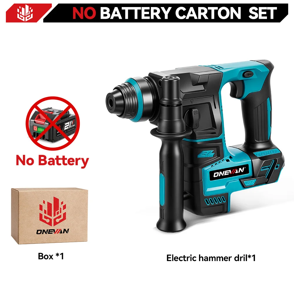 ONEVAN 2500W Bürstenloser Elektrohammer 3500 U/min Kabelloser Leichter Bohrhammer Schlagbohrmaschine für Makita 18V Akku