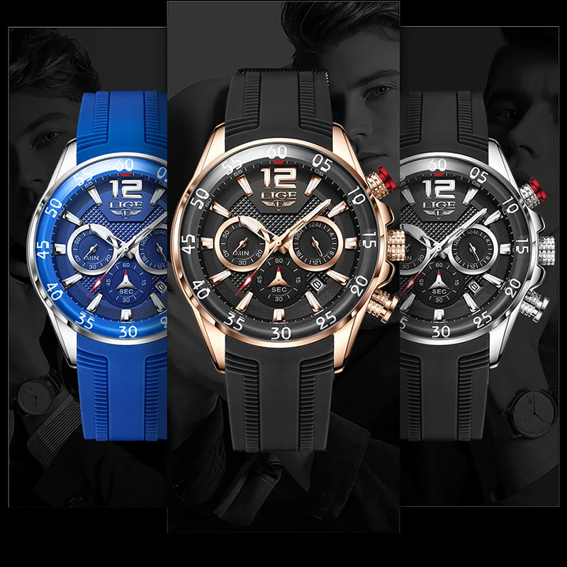 LIGE Sports Chronograph Quartz Wrist Watch Man Fashion Waterproof Men Watch Top Brand Luxury Automatic Date Watch  Montre Homme