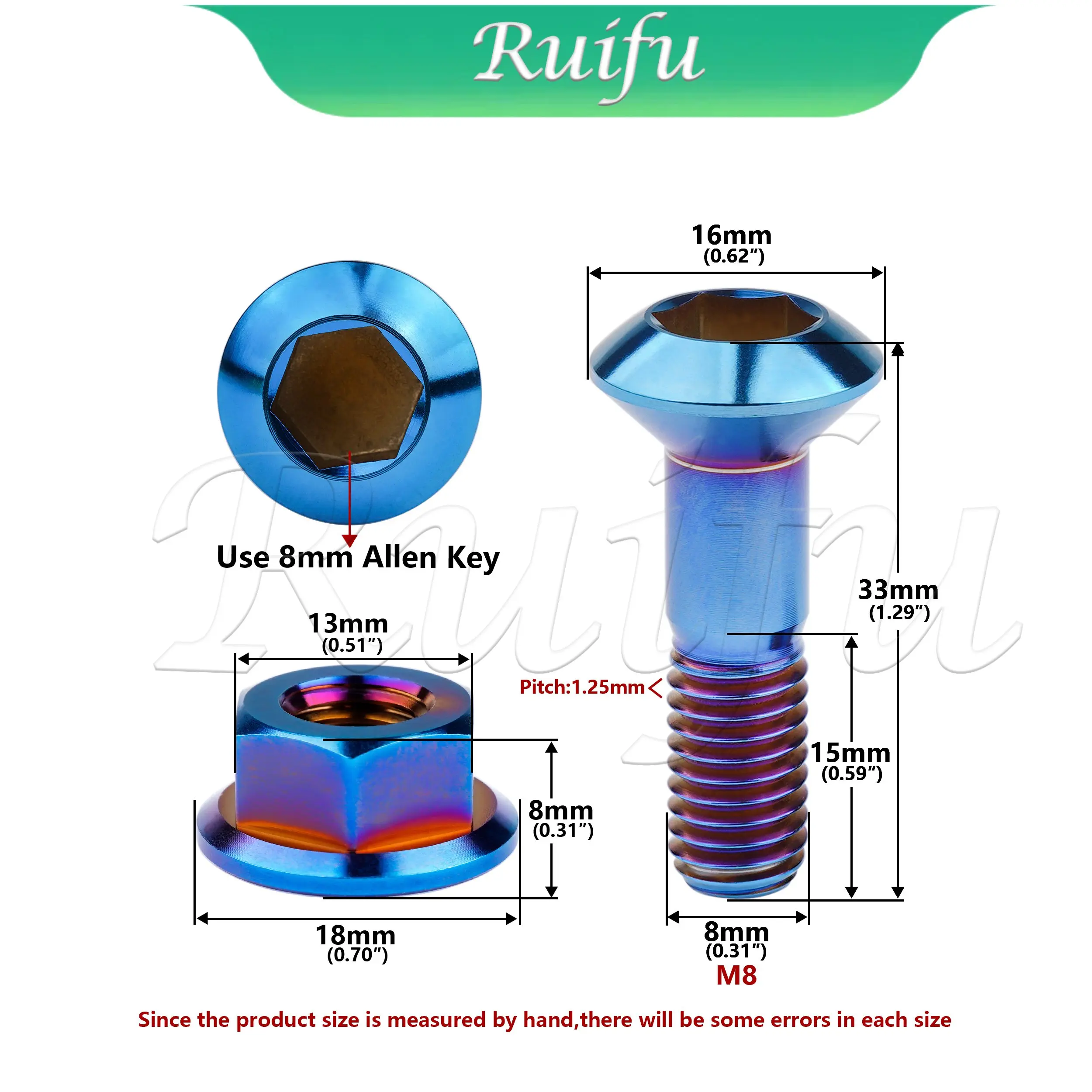 

Ruifu Titanium Bolt 6PCS M8 Sprocket Bolt Motorcycle Rear Chain Disc Chainwheel Chain Disk Plate Ti Screws Nuts Chainring