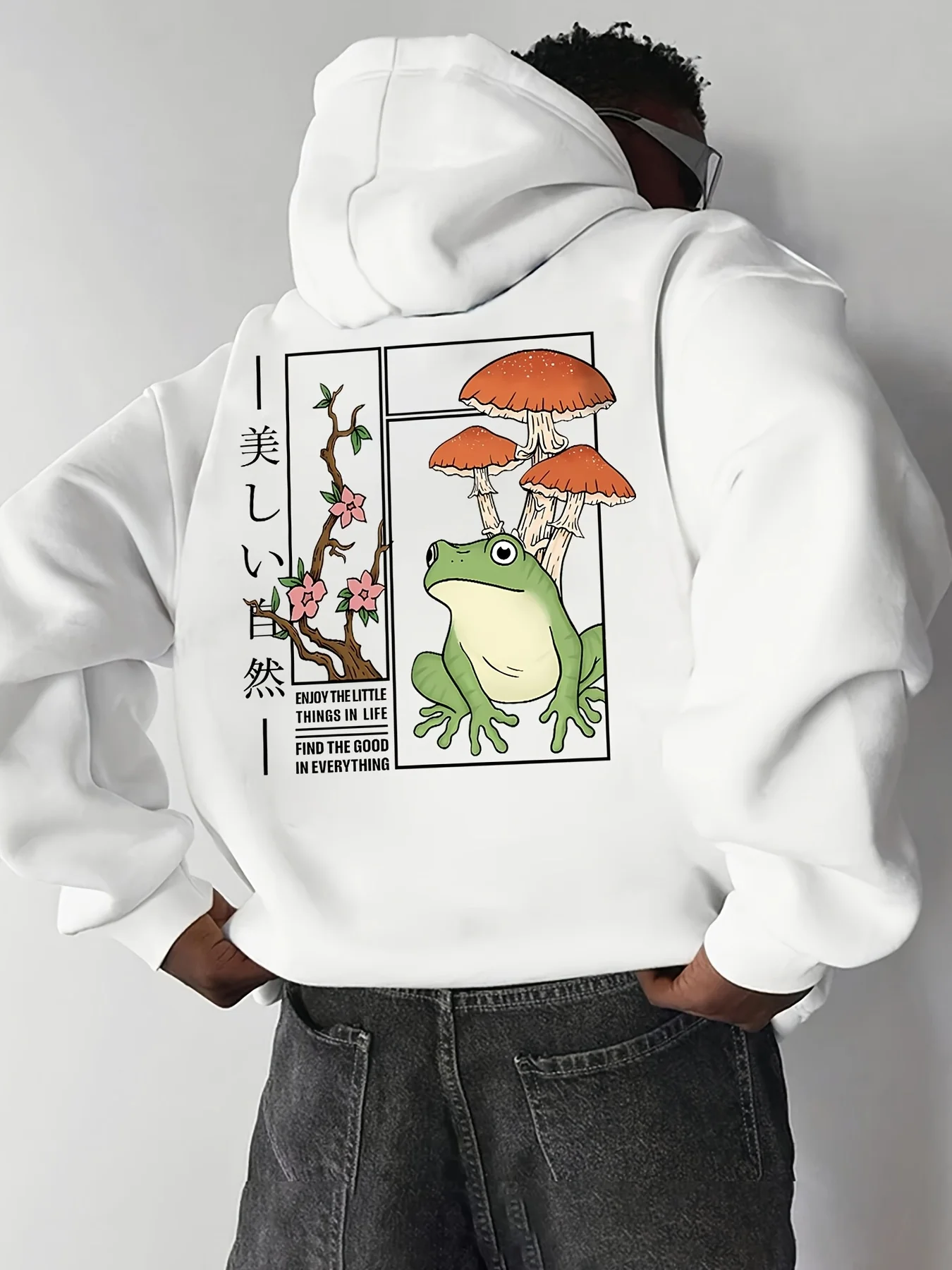 Fashion Trend Frog Print Men Hooded Sweatshirt Autumn and Winter Daily Outdoor Sports Loose All Build Leisure Warm Street Style