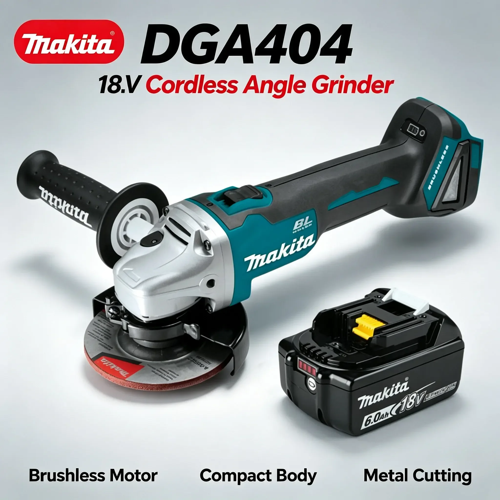 Makita DGA404 18V Bürstenloser Akku-Winkelschleifer Elektrowerkzeug zum Schneiden, Schleifen, Polieren von Metall, für Bau, Automobil, Garage, Werkstatt und Reparatur