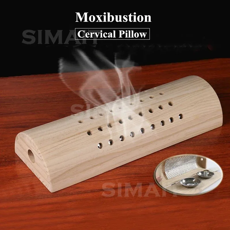 Moxibustion Box Wooden Cervical Pillow Wood Therapy Moxa Sticks Burner Relieve Cervical Pain Traditional Chinese Physiotherapy
