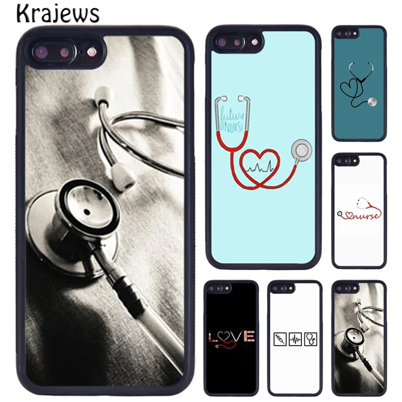 Krajews Doctor Nurse Heart Stethoscope Phone Case For iPhone 16 15 14 XR XS 11 12 mini 13 Pro MAX Plus cover coque