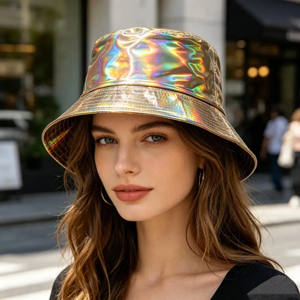 Hat Barrel Hat Three-dimensional Bucket Hat Waterproof Imitation Leather Bucket Three-dimensional Wide Brim for Festival