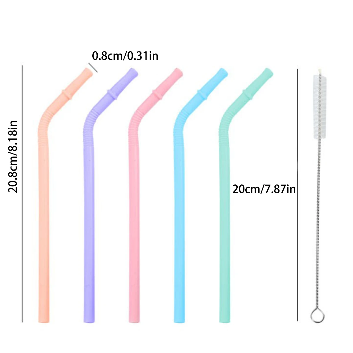 5pcs Reusable Silicone Straws For Kids With Cleaning Brush Adult Kids Cups  Straws Birthday Gifts For Kids Guests 20cm