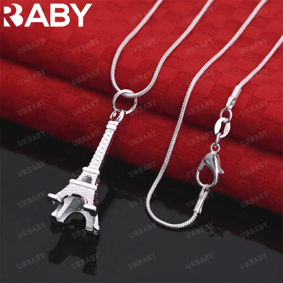 

URBABY 40-75cm 925 Sterling Silver Eiffel Tower Pendant Necklace For Women Men Charm Trend Birthday Gifts Fashion Party