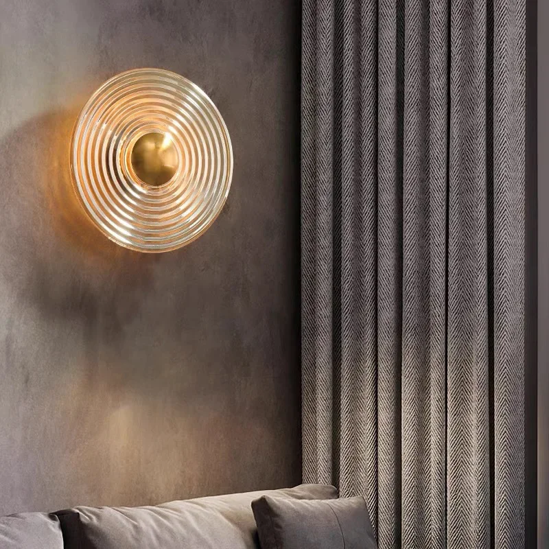 

SANDYHA Modern Glass Wall Lamp Circular Night Light Nordic Home Decor Bedroom Living Room Study Corridor Background Lighting