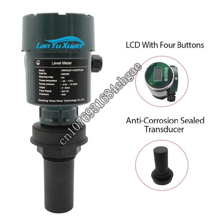 

Two wires 4-20mA HART LCD built-in buttons programmer resettable ultrasonic tank liquid level transmitter