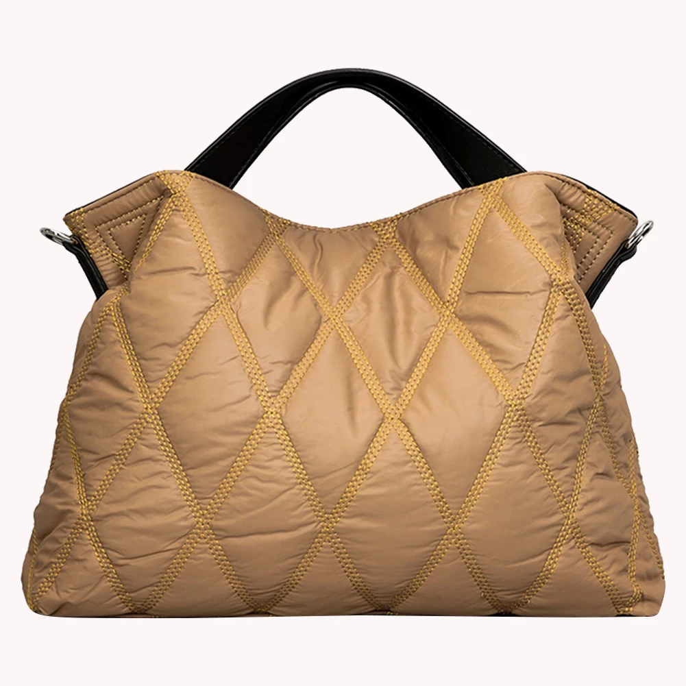 

Rhombic Lattice Female Tote Bags Elegant Autumn Winter Down Jackets Bag Simple Fashion Warm Nylon Portable for Party Shopping