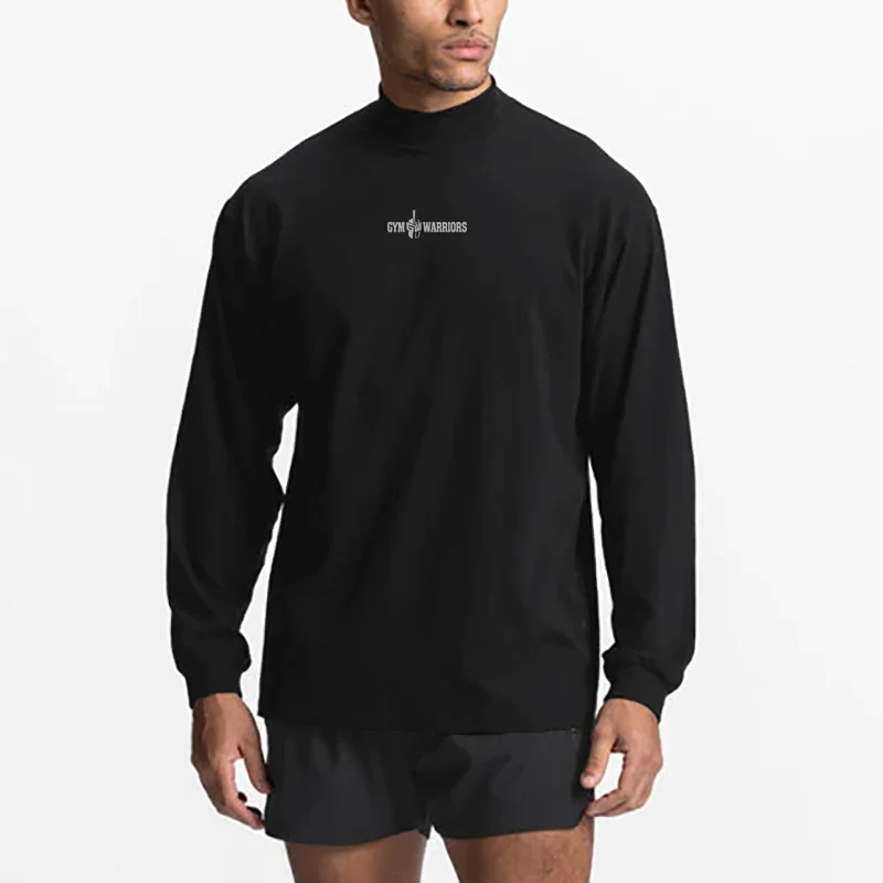 Mens Fitness Running High-collar Fashion Long Sleeve Tshirt Clothing Workout Sporting Cool  Keep Fit T Shirt