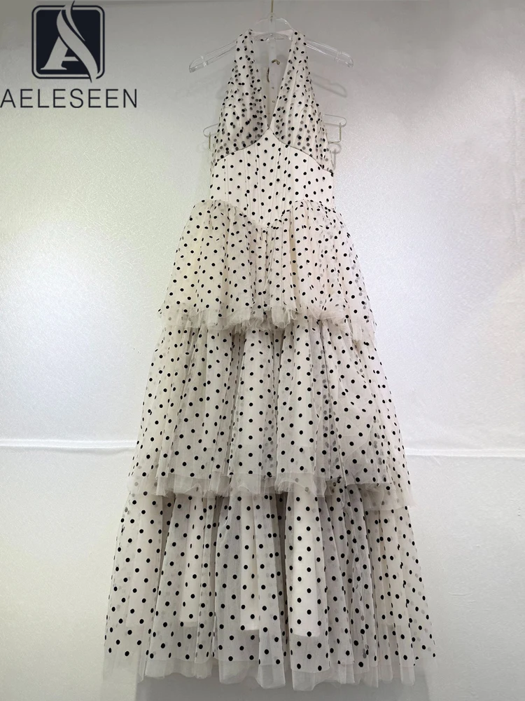 

AELESEEN Elegant Dress Halter Wave Point Lace Edge Patchwork A-line Women's Evening Party Dresses 2025 Summer New Fashion