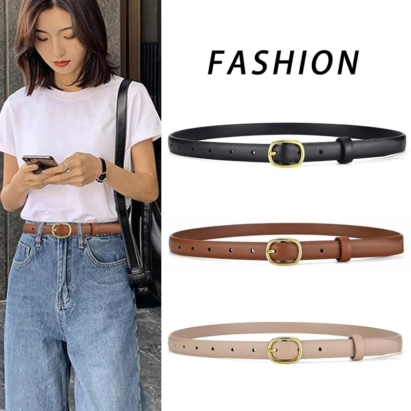 Women's Belt Trend Gold Buckle Belt Fashion Casual Versatile Thin Belt Soft PU Leather Belt Jeans Belt Gift for Mom Girlfriend