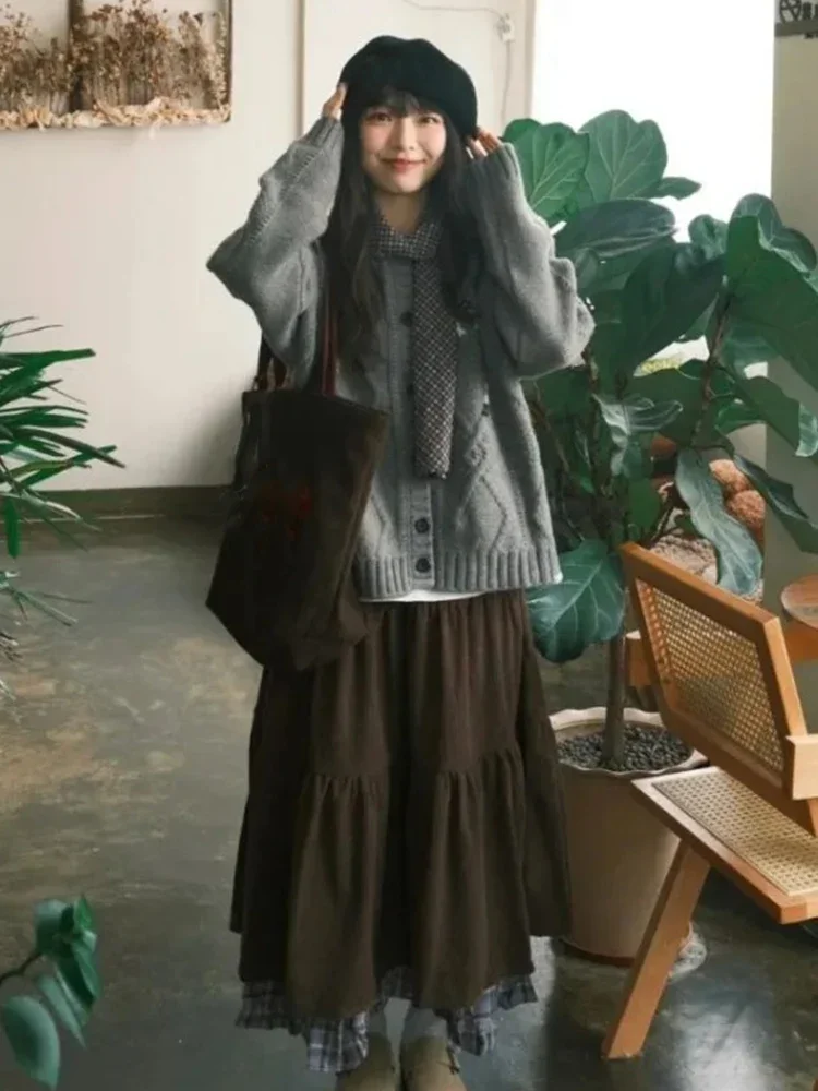 Autumn Heavy Streetwear Skirt For Women Y2k Vintage Double-layer Corduroy Cake Skirts Fashion Loose New Women's Clothing