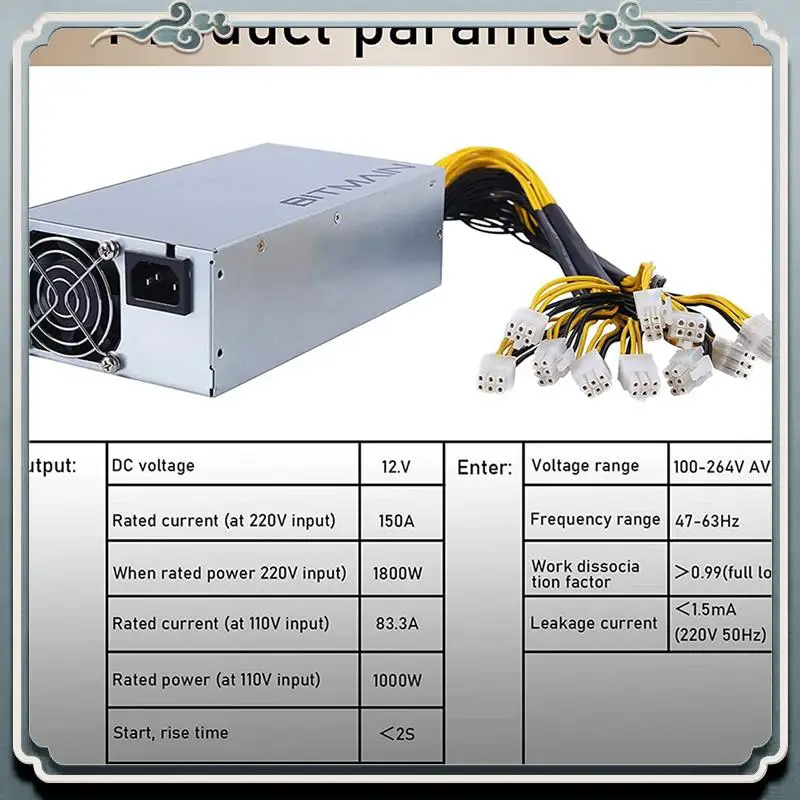 

Premium 3X APW7 1800W Power Supply Mining PSU For Bitmain Antminer S9/L3+/A6/A7/R4/S7/E9 With 10X PCI-E 6Pin Connectors