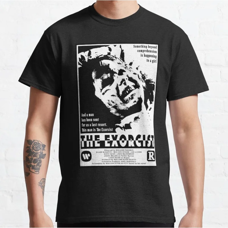 

Retro 80s Horror films The Exorcist (Black and White) Scary movie monsters Graphic T Shirts large size Adult tops S-6XL