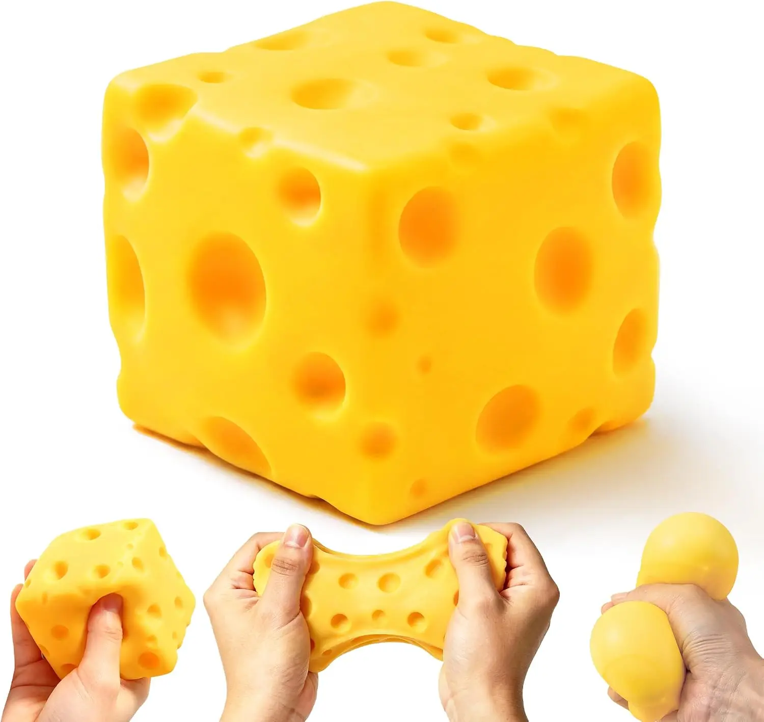 Cheese Squishy Cube Block, Slow Rising Soft Squeeze Sensory Fidget Toy, Stress & Anxiety Relief Desk Toy, Calming Gift for Adults Kids Teens, Office Home Travel Use