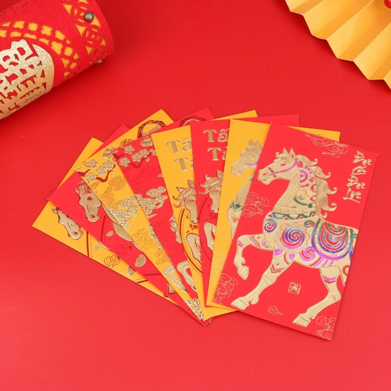 6 قطعة 2026 السنة الصينية الجديدة المغلفات الحمراء السنة القمرية الجديدة محظوظ حقيبة المال لمهرجان الربيع والزواج