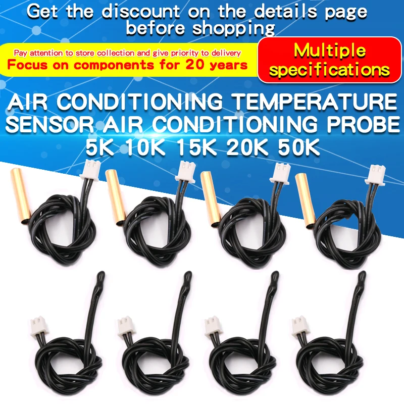 2PCS Air Conditioning Temperature Sensor  5K 10K 15K 20K 25K 50K 100K Conditioner Tube Sensor Rubber Head Copper Head