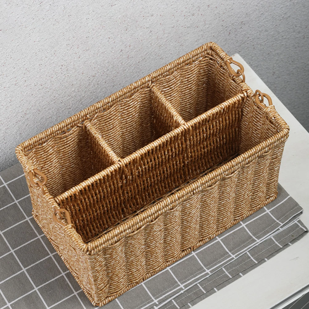 

Tool Basket Large-capacity Handwoven Storage Baskets Picnic Cutlery Supplies Cosmetics Organizer Woven Bins Reusable