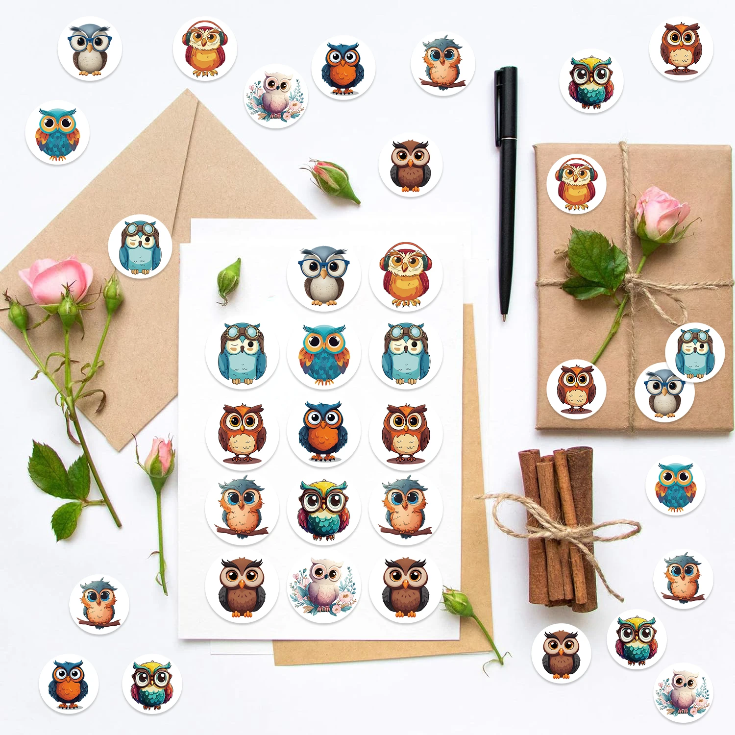 500pcs Owl Cartoon Animal Stickers, Self-Adhesive Reusable Paper Labels, Decorative Scrapbooking and Envelopes