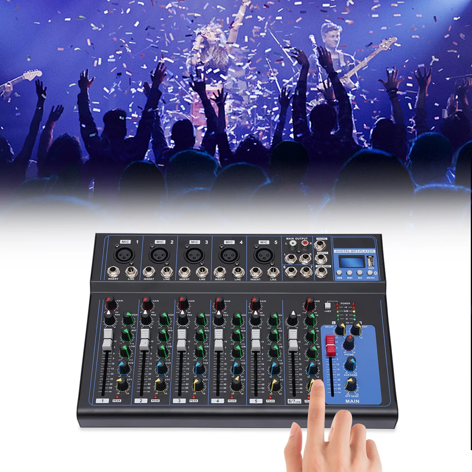 7-Channel Audio Mixer Remarkable Compatibility Precise Tuning Party Supplies for Home Ktv/Band/Stage Performances