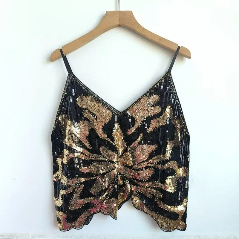 2025 verão novas contas de lantejoulas explosão suspender sem mangas colete exterior usar nicho solto estilo dopamina camis topo