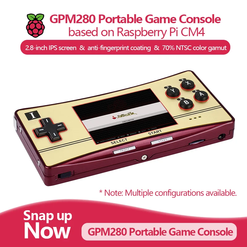

GPM280 Portable Game Console with built-in Raspberry Pi CM4, 32G/64G, WiFi, 2.8" IPS screen, anti-fingerprint, 70% NTSC.