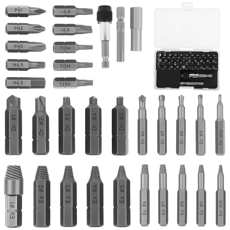 

33Pcs All Broken Screw Extractor Set Easy Out Damaged Rusted Bolt Remover Tool Kit with Extension Shaft Rod Socket Adapter