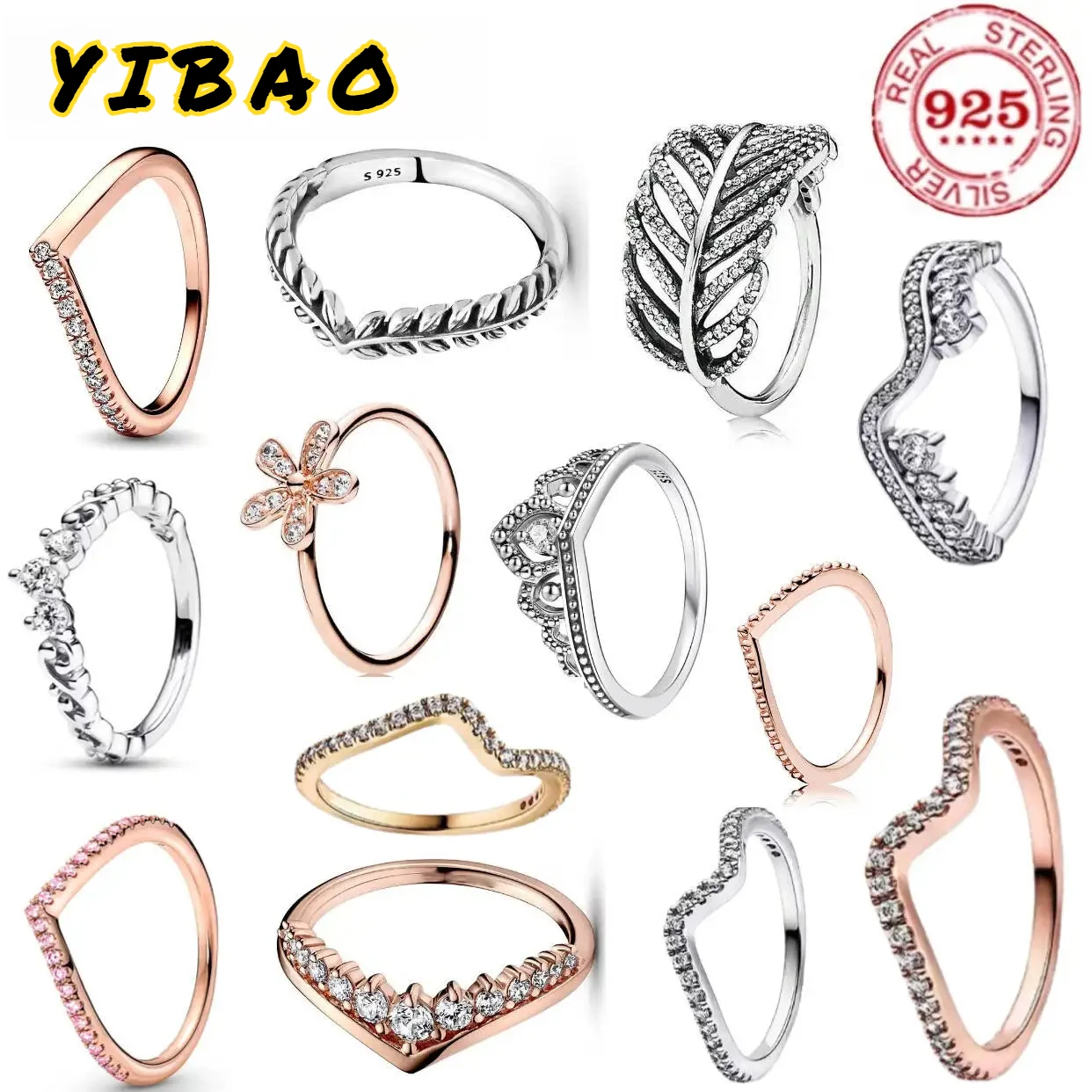 

Fashionable 925% pure silver original crown shaped flower shaped zircon lover ring women's engagement luxury fine jewelry gift