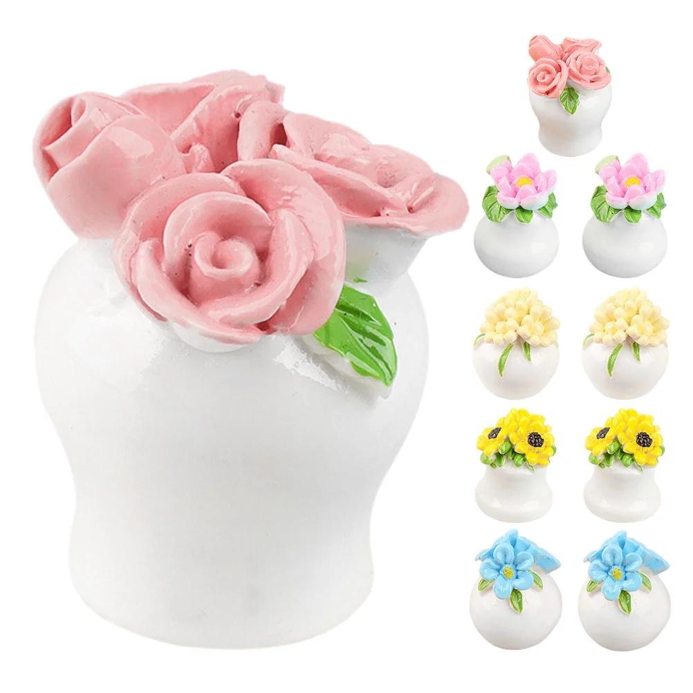 

10Pcs 3D Potted Plant Decor Miniature Resin Bonsai for Dollhouse Garden Landscape Indoor Home Desktop Ornament Small House