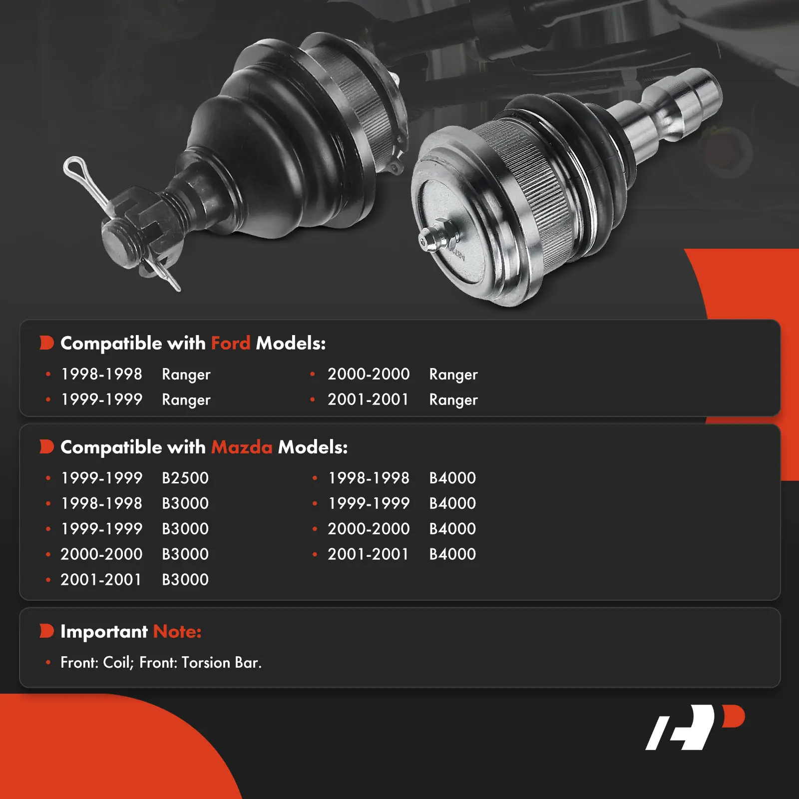 A-Premium 4x Front Lower & Upper Ball Joint for Ford Ranger 1998-2001 Mazda B2500 1999 B3000 B4000 1998-2001