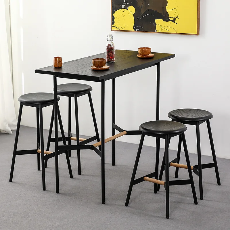 Modern Minimalist Bar Stool Solid Wood Nordic Home Bar Stool Front Desk Coffee Leisure Restaurant Iron High Chair