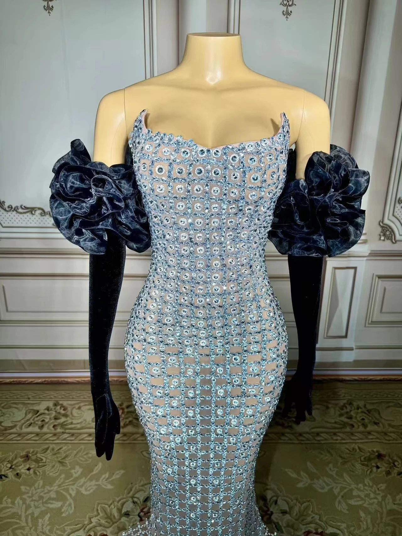 

ZD Hot Stamping Sexy Chest Wrapped Elastic Mesh Dress 2025 New Fashion Custom Women'S Clothing
