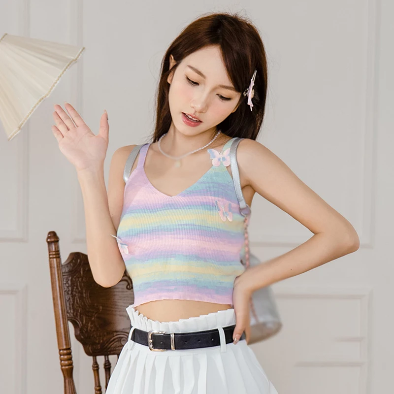 V Neck Women's Camisole Knitted Dopamine Three-dimensional Butterfly Summer Tops