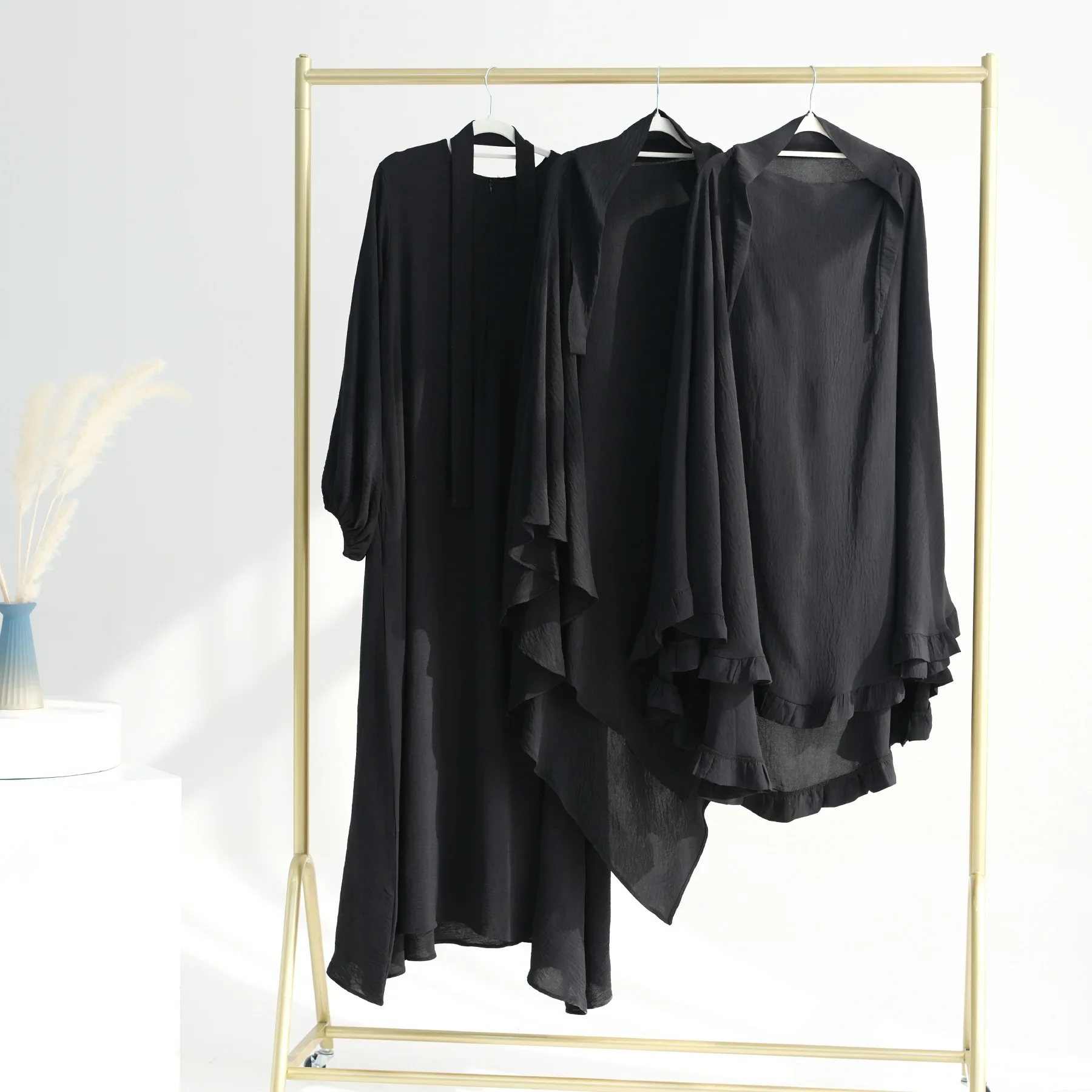 

2PCS Muslim Women Khimar Long Dress Set Dubai Turkey Kaftan Abaya Headscarf Hijab Prayer Garment Islamic Clothing Eid Ramadan