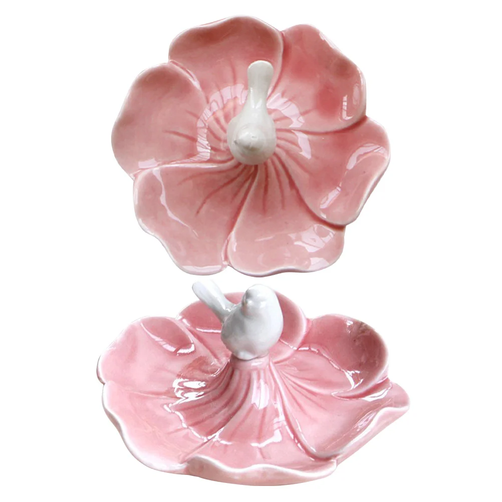 2Pcs Ceramic Jewelry Tray Bird Petal Inspired Jewelry Plate Storage Organizer Trinket Display Holder for Rings