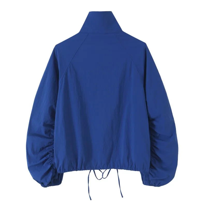 Women's Jacket Autumn New High Neck Long Sleeve Buttons Elastic Drawstring Coats Casual Female Streetwear Fashion Tops