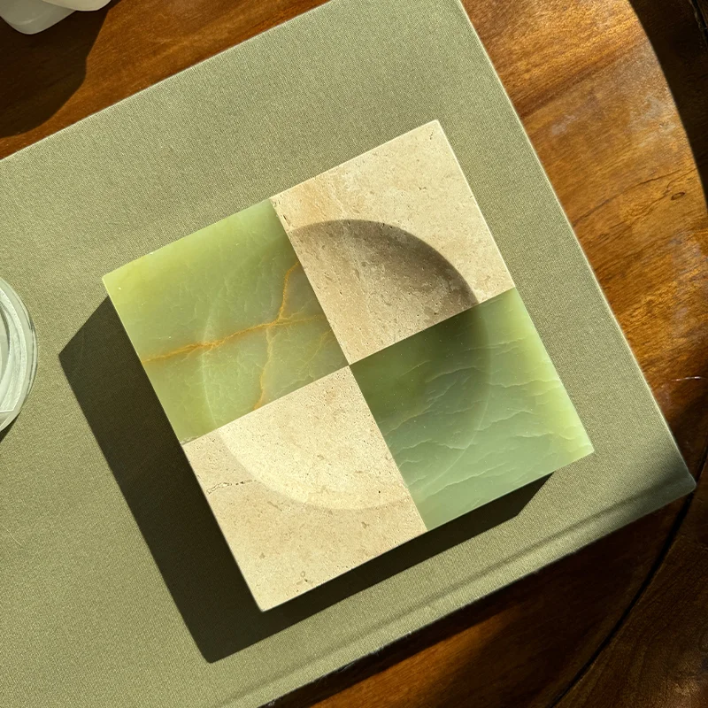 Natural Travertine Splicing Onyx Square Tray Design Ornament Sample Room Home Desktop Mosaic Jewelry Storage Tray Decoration
