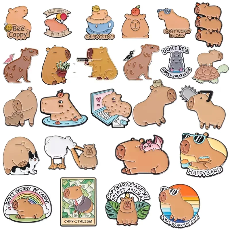 Cute Cartoon Capybara Collection Enamel Pin Funny Animal Brooch Hippo Toad Frog Lapel Backpack Badge Jewelry Gift for Kid Friend