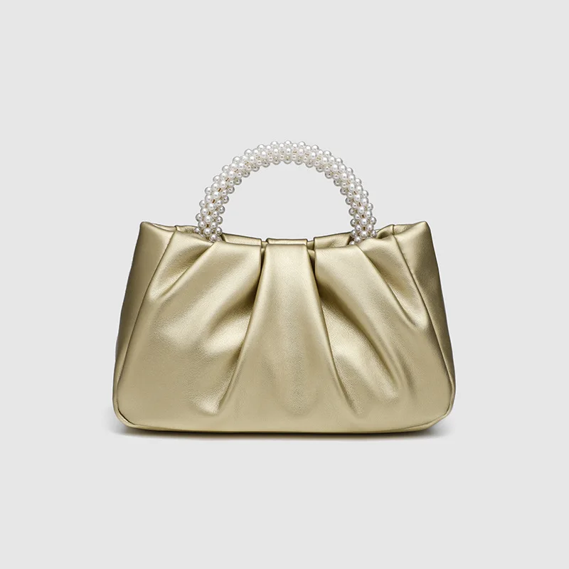 

Spring and Summer New Niche High-End Classic Girl's Pearl Handbag, Fashionable Versatile Pleated Cloud Crossbody Bag
