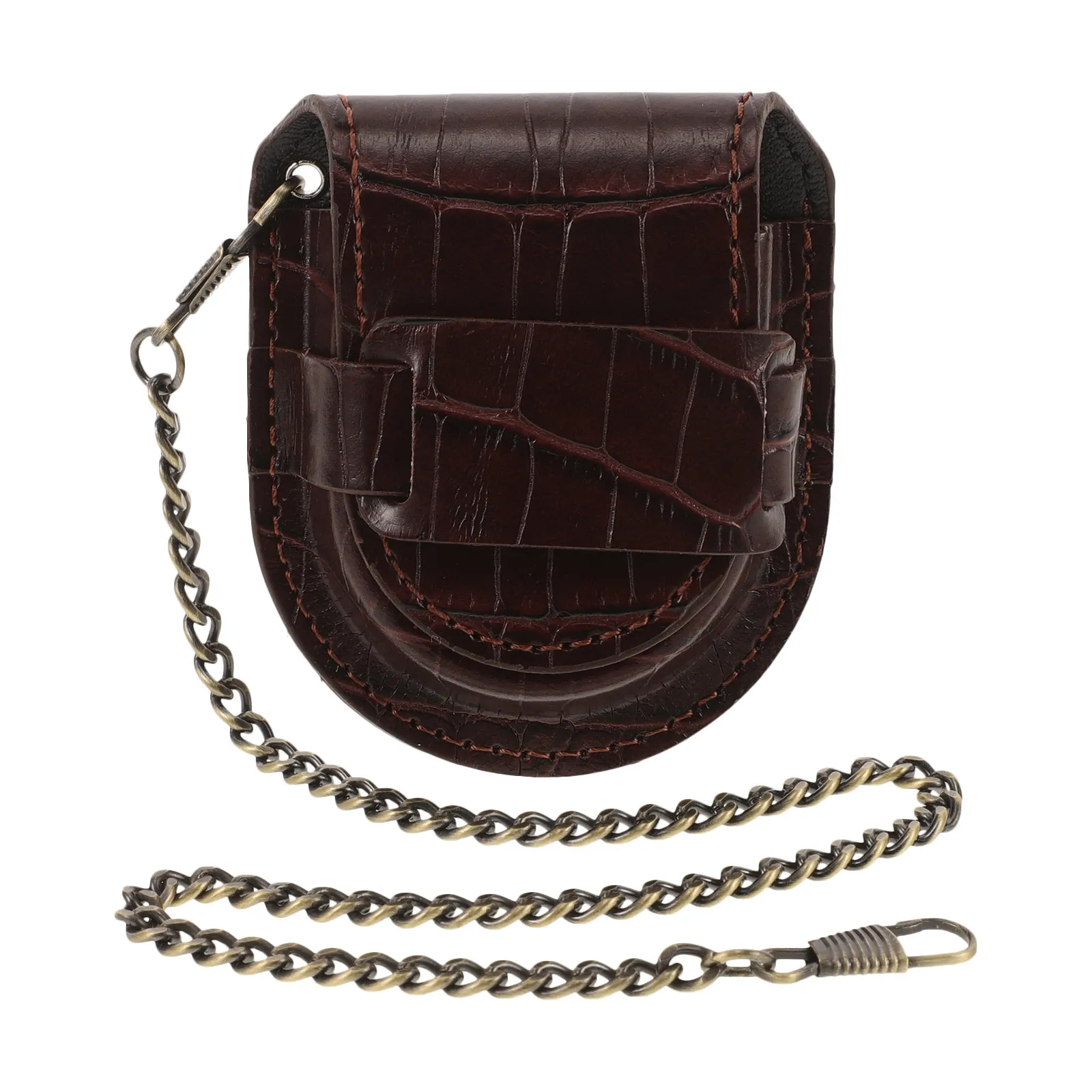 

Brown Bamboo Pattern Vintage Pocket Watch PU Case Belt Holder Secure Waist Bag Pocket Watch Case Protector Jewelry Pouch
