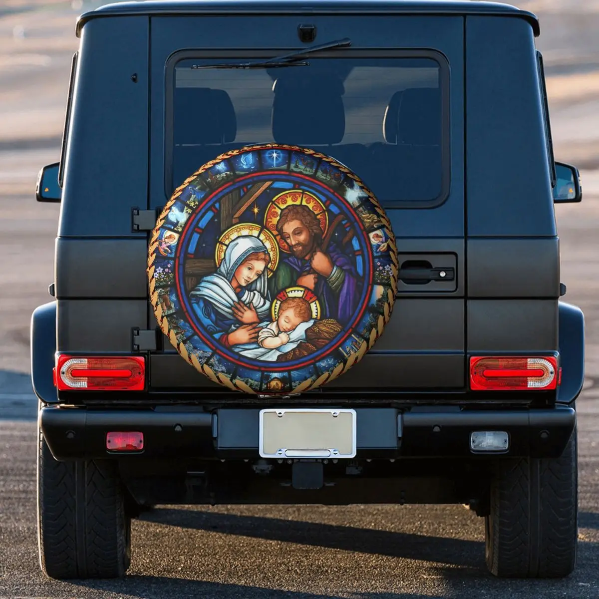 

Holy Family, Jesus Christ, Mary, Joseph Tire Cover Wheel Protectors Weatherproof Universal for Jeep Trailer RV SUV Truck