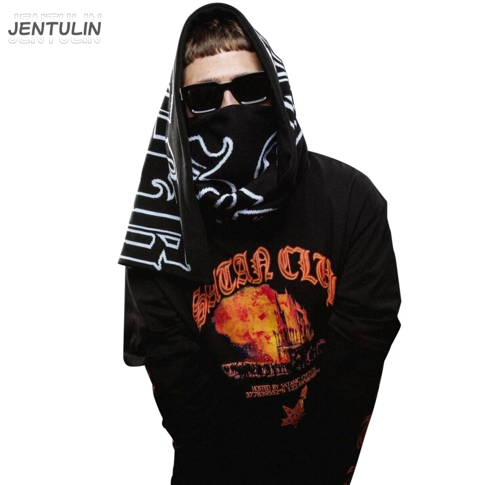 Harajuku Men Winter Knitting Scarves Satan Club Graphic Hip Hop Unisex Shawl Scarves Gothic Kpop Warm Scarf Women Y2K Streetwear